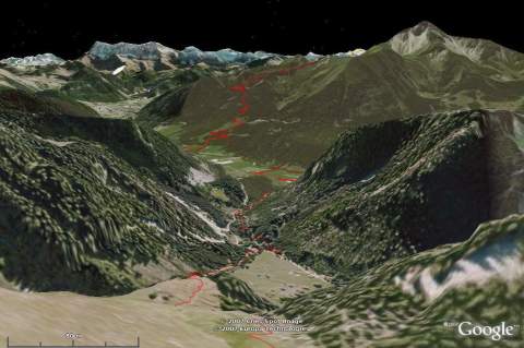 Vanaf Pas de Bosse, simulatie door Google Earth